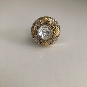 Anthropologie Chunky Gold and Crystal Cocktail Ring